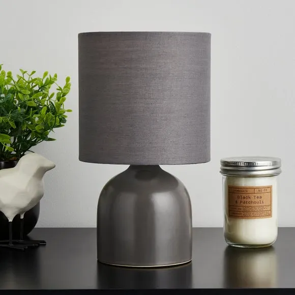 Table Lamp with Fabric Shade - Grey, Ceramic