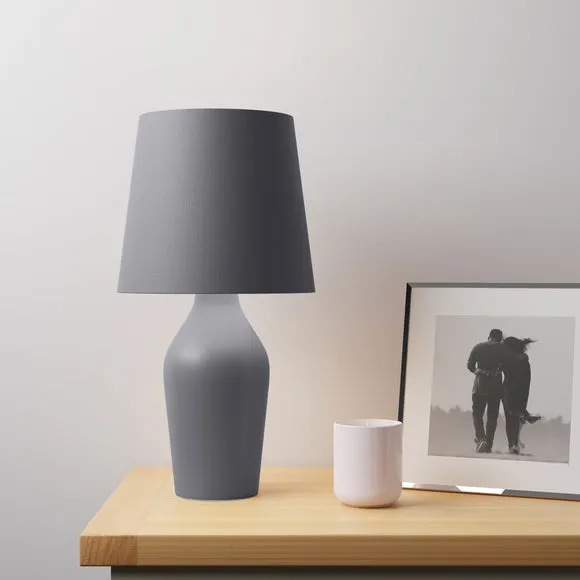Table Lamp with Fabric Shade - Grey, Ceramic