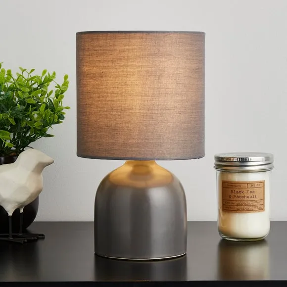 Table Lamp with Fabric Shade - Grey, Ceramic