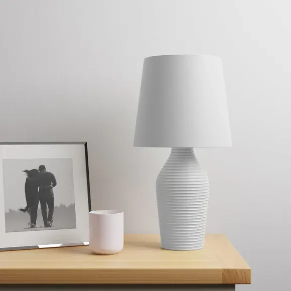 Table Lamp with Fabric Shade - Grey, Stoneware