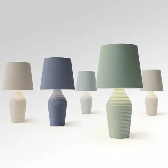 Table Lamp with Fabric Shade - Grey, Stoneware