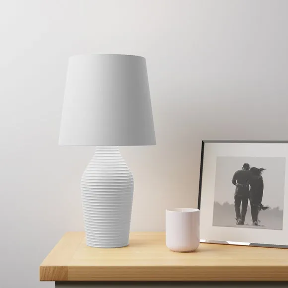 Table Lamp with Fabric Shade - Grey, Stoneware
