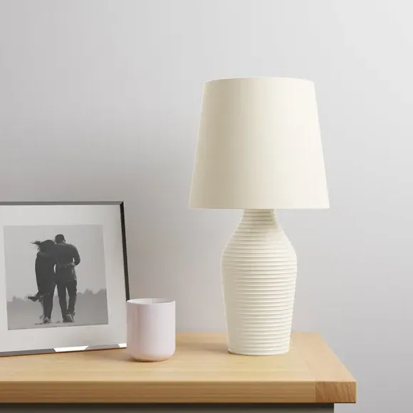 Table Lamp with Fabric Shade - Natural, Stoneware