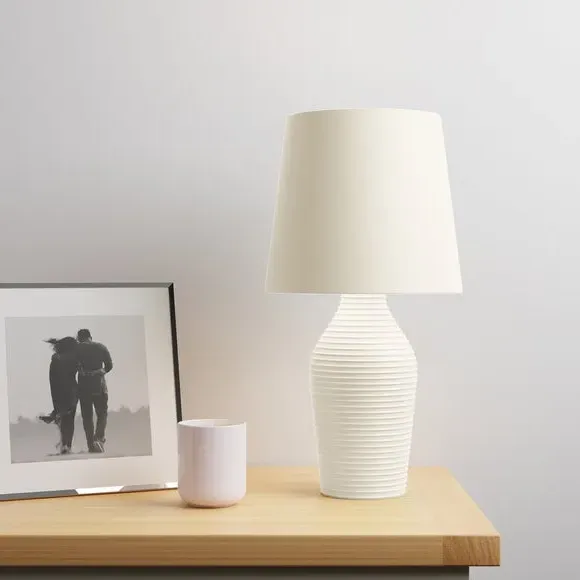 Table Lamp with Fabric Shade - Natural, Stoneware