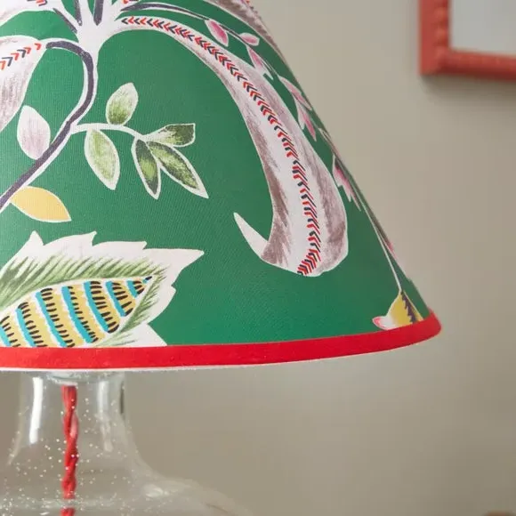 Table Lamp with Floral Shade - Red, Glass