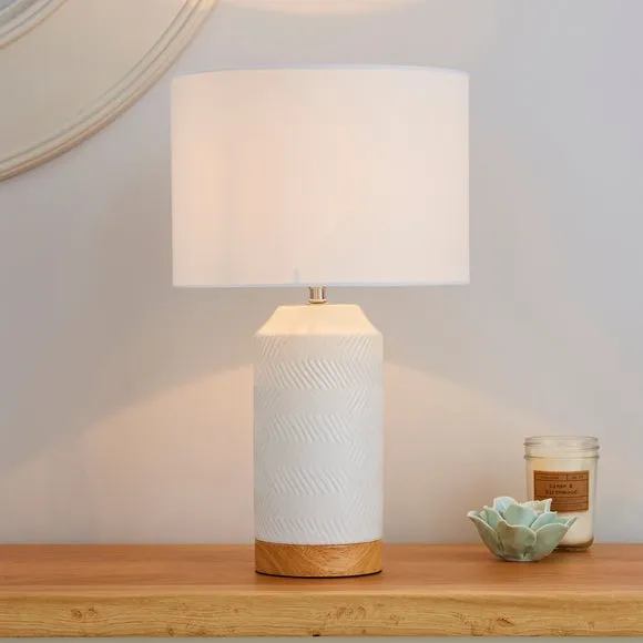 Table Lamp with Patterned Base - Cream, Ceramic image
