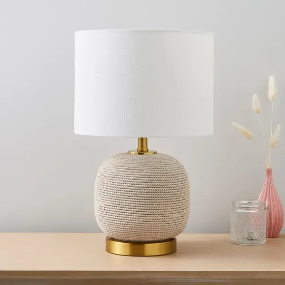 Table Lamp with Rope Base - Ivory, Linen