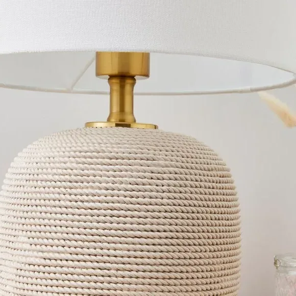 Table Lamp with Rope Base - Ivory, Linen