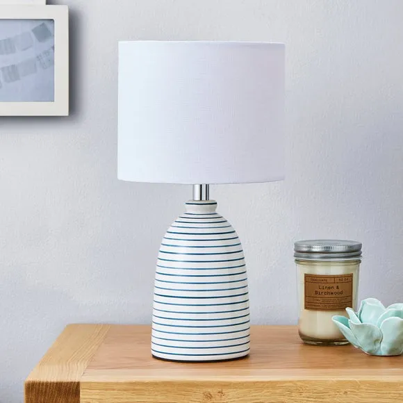 Table Lamp with Striped Base - White, Ceramic