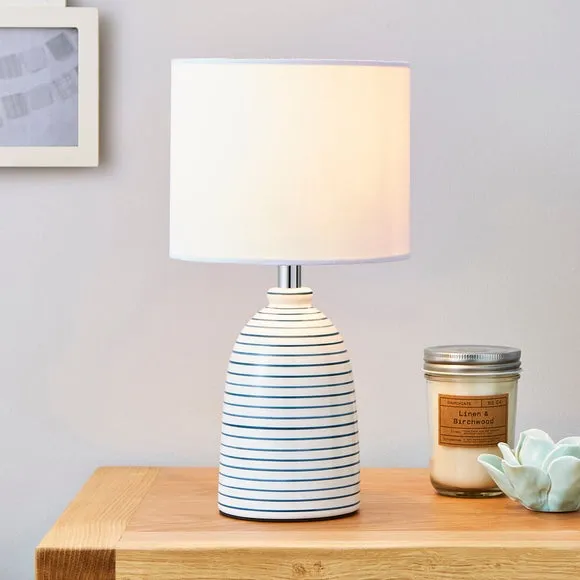 Table Lamp with Striped Base - White, Ceramic image