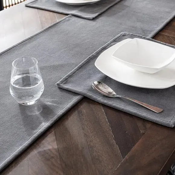 Table Runner - Grey, Cotton Velvet