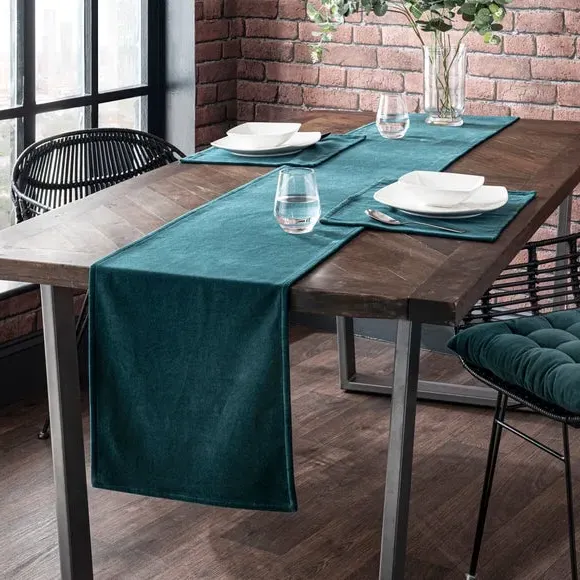 Table Runner - Teal, Cotton Velvet