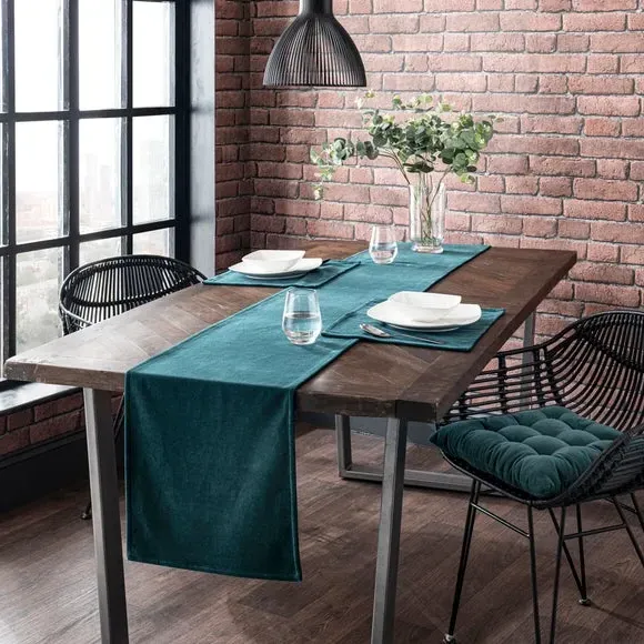 Table Runner - Teal, Cotton Velvet
