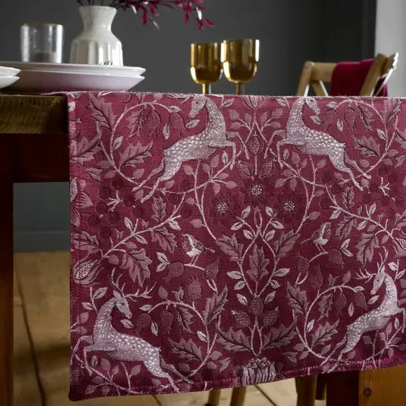 Table Runner Winter Forest - Burgundy, Cotton