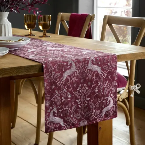 Table Runner Winter Forest - Burgundy, Cotton image