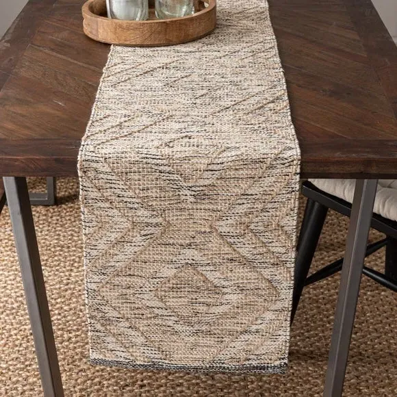 Table Runner with Diamond Pattern - Multicolor, Jute