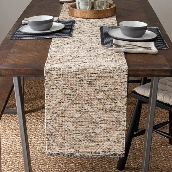 Table Runner with Diamond Pattern - Multicolor, Jute