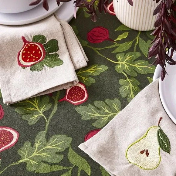 Table Runner with Fruit Design - Olive, Cotton