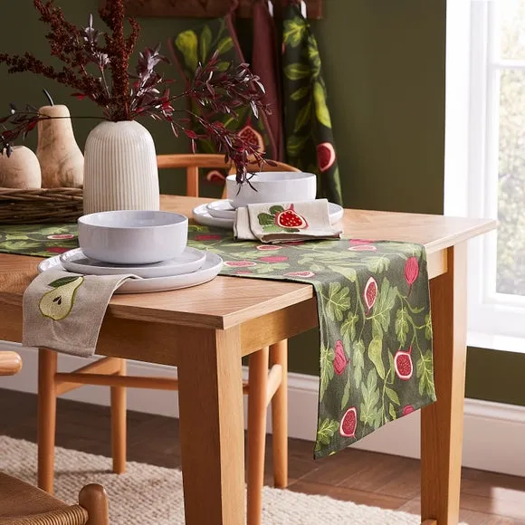 Table Runner with Fruit Design - Olive, Cotton image