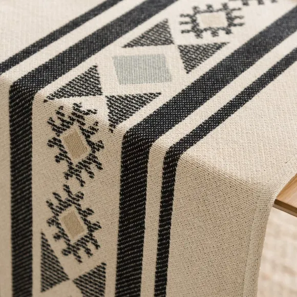 Table Runner with Jacquard Design - Cream, Cotton