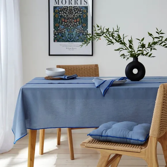 Tablecloth with Contrast Stitch - Blue, Cotton image