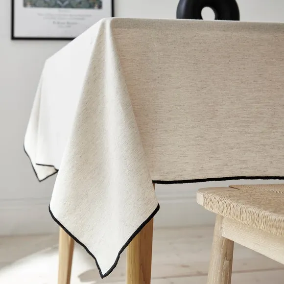Tablecloth with Contrast Stitch - Natural, Cotton