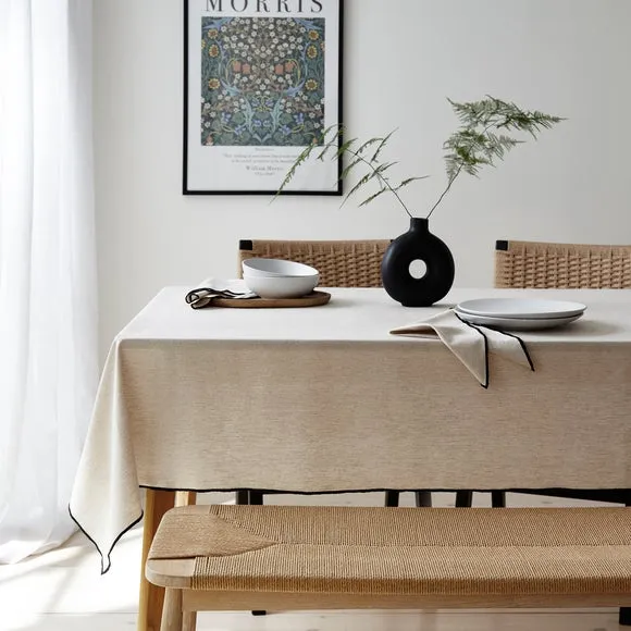 Tablecloth with Contrast Stitch - Natural, Cotton