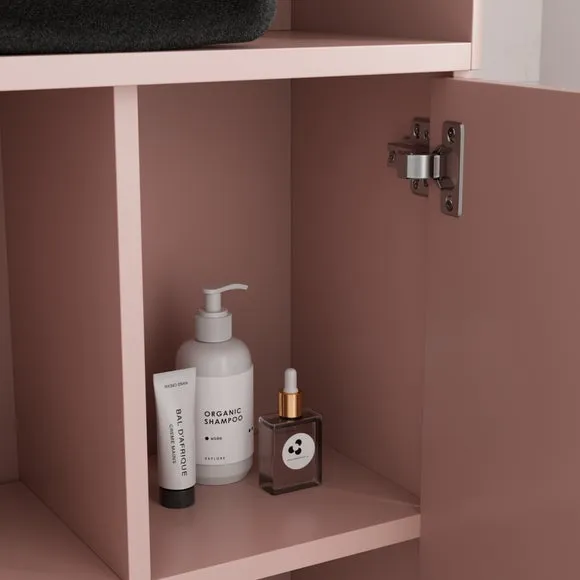 Tall Bathroom Cabinet with Soft Close - Blush, Wood