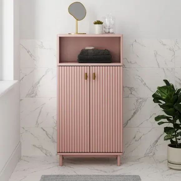 Tall Bathroom Cabinet with Soft Close - Blush, Wood image