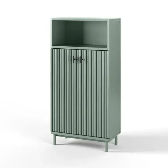 Tall Bathroom Cabinet with Soft Close - Green, Wood