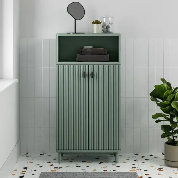 Tall Bathroom Cabinet with Soft Close - Green, Wood