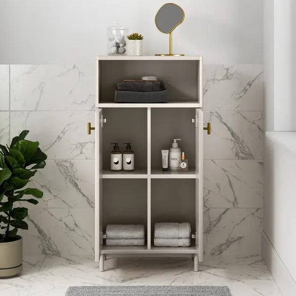 Tall Bathroom Cabinet with Soft Close - Stone, Wood