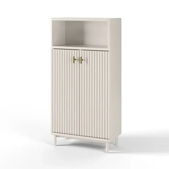 Tall Bathroom Cabinet with Soft Close - Stone, Wood