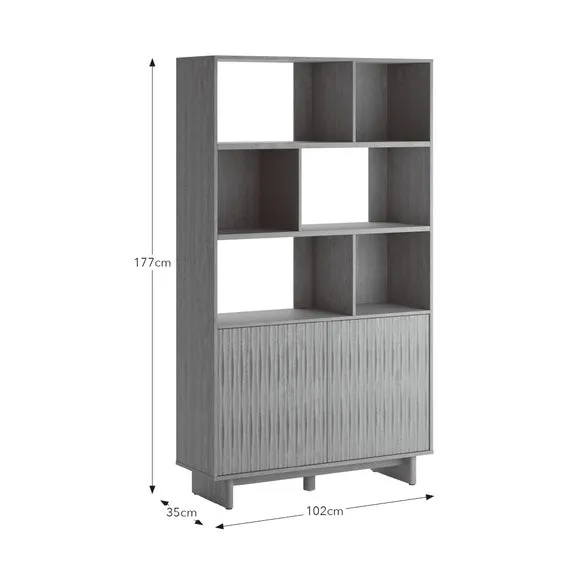 Tall Bookcase with Carved Design - Oak Effect