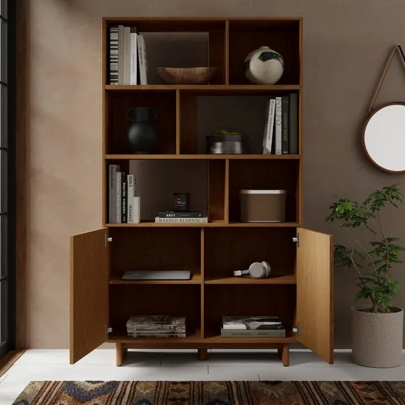 Tall Bookcase with Carved Design - Oak Effect image