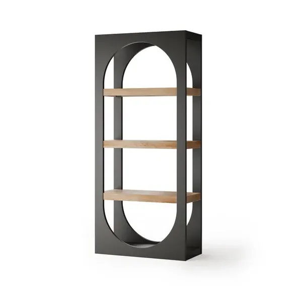 Tall Bookcase with Curved Design - Charcoal, Wood