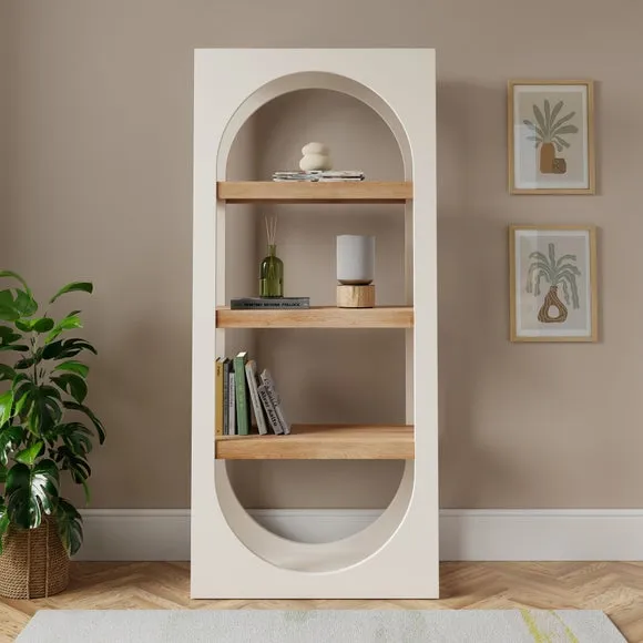 Tall Bookcase with Curved Design - Stone, Wood