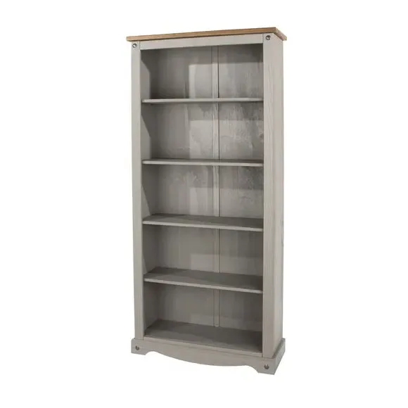 Tall Bookcase with Shelves - Grey, Pine Wood