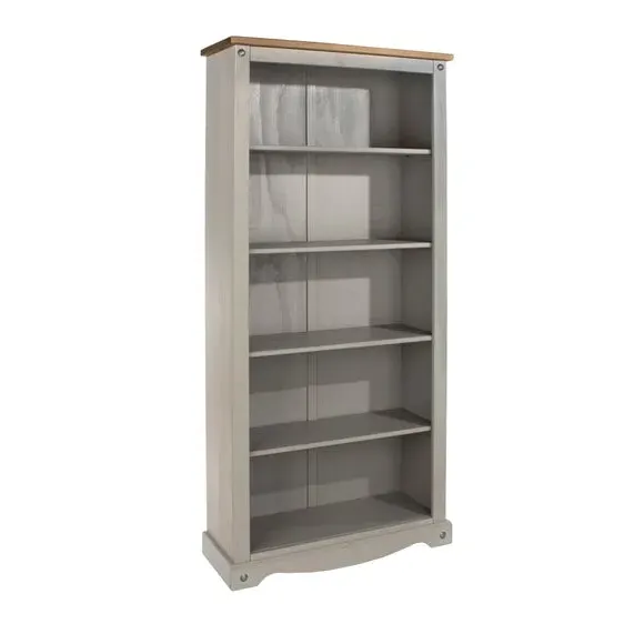 Tall Bookcase with Shelves - Grey, Pine Wood