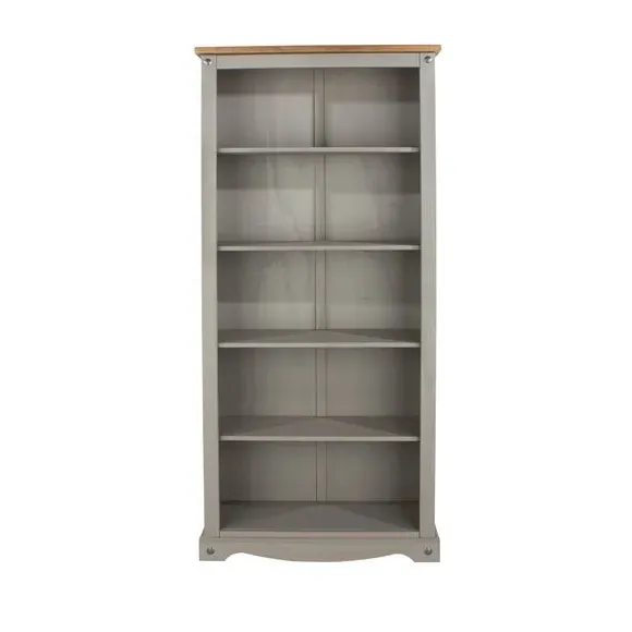 Tall Bookcase with Shelves - Grey, Pine Wood image