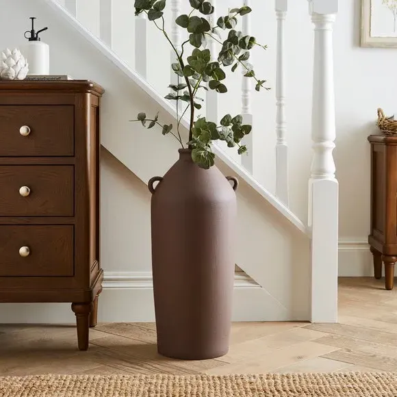 Tall Bottle Vase with Handles - Brown, Stoneware
