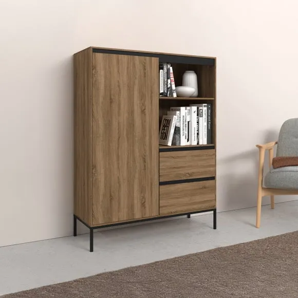 Tall Highboard with Drawers - Oak Effect, Wood image