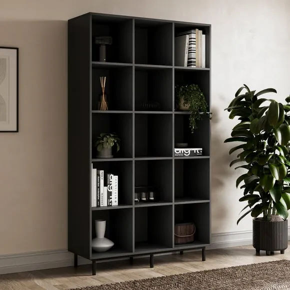 Tall Open Sideboard with 15 Cubes - Black