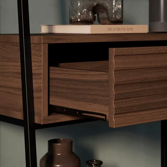Tall Shelving Unit with Drawer - Walnut, Metal
