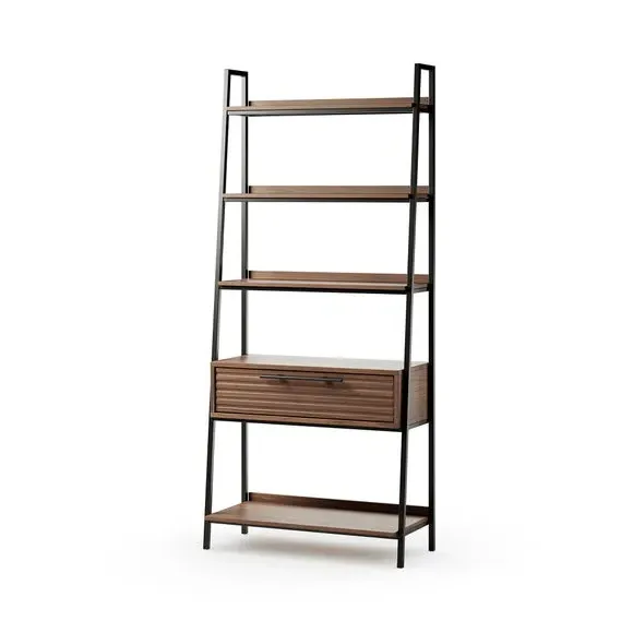 Tall Shelving Unit with Drawer - Walnut, Metal