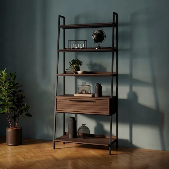 Tall Shelving Unit with Drawer - Walnut, Metal image