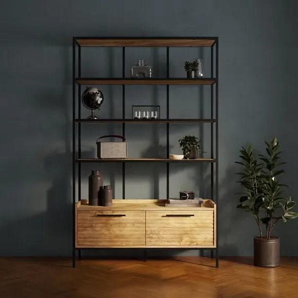 Tall Shelving Unit with Drawers - Wood image