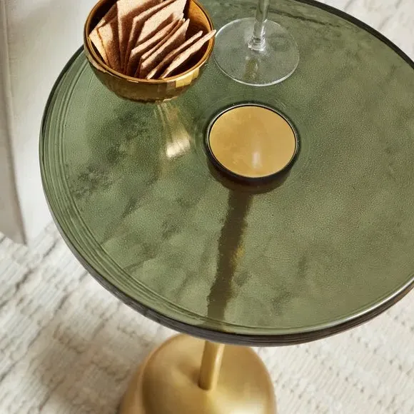 Tall Side Table - Olive, Recycled Glass