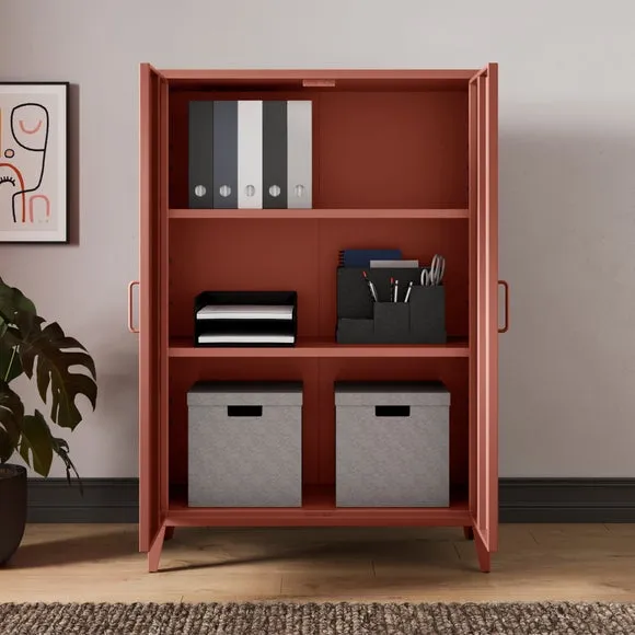 Tall Sideboard Locker Style - Terracotta, Metal