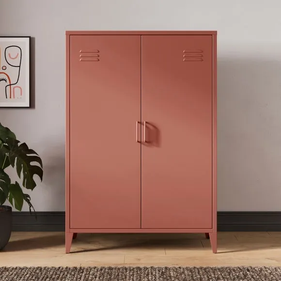 Tall Sideboard Locker Style - Terracotta, Metal
